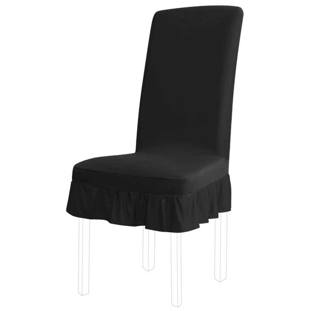 Dining Chair Cover Ruffled Skirt Stretch Short Chair Cover Protectors Black